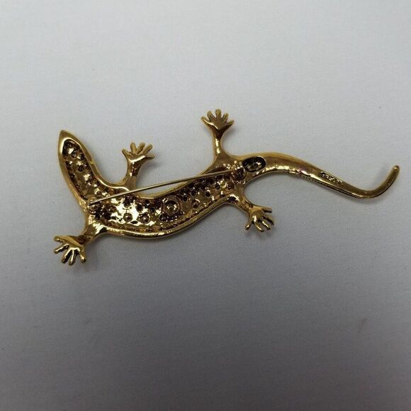 Vintage Lizard Brooch, Gold Tone Gecko, Figural Animal Signed Estate - Picture 3 of 7